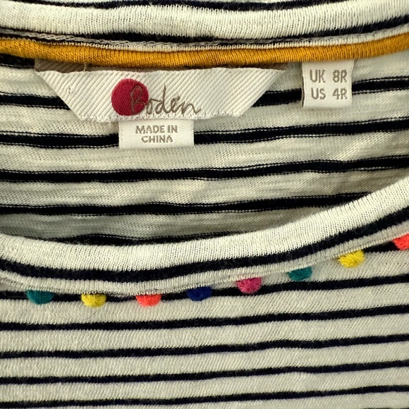 Boden Striped Tee shirt dress with Colorful Pom-Pom Detail - Picture 4 of 4